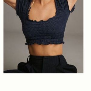Anthropologie smocked navy crop size xs